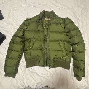 Y2K Juicy Couture Olive Green Cropped Puffer